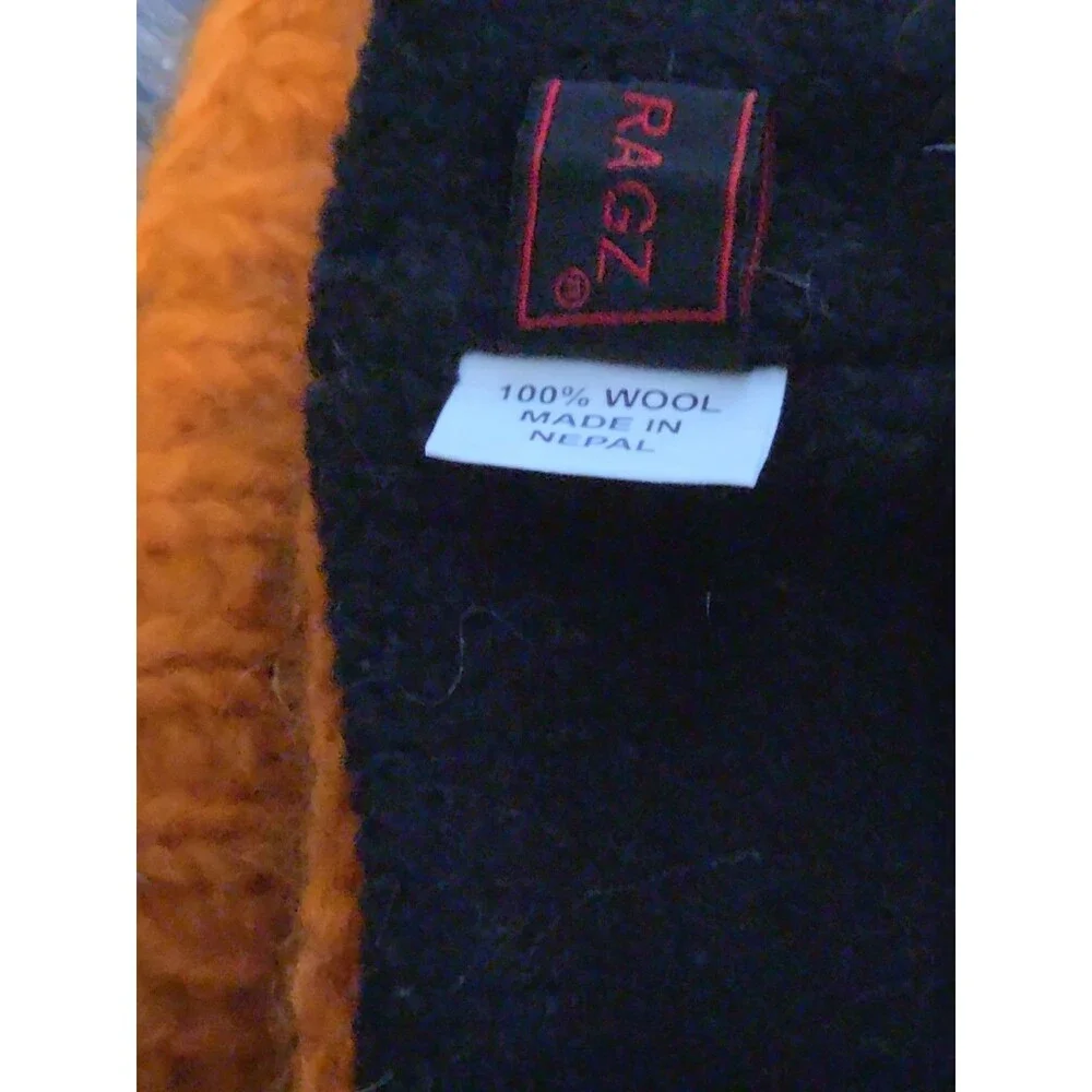 Earth Ragz 100% Pure Wool Beanie Hat Fair Isle Orange Grey Boho Heavy Knit OS